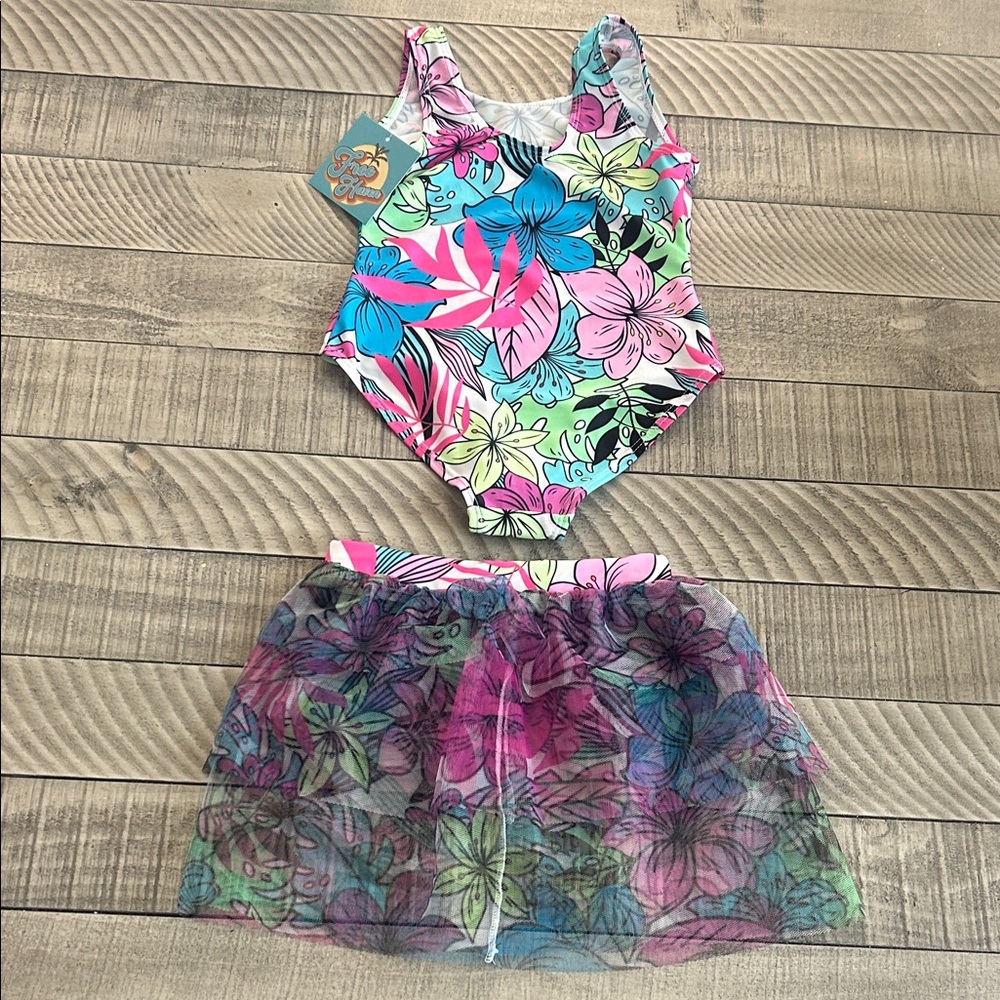 Floral Kids Swim One Piece with Skirt